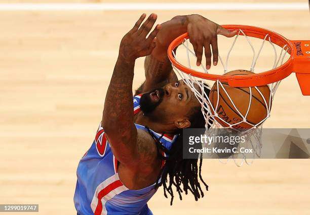 DeAndre Jordan of the Brooklyn Nets dunks against the Atlanta Hawks during the first half at State Farm Arena on January 27, 2021 in Atlanta,...