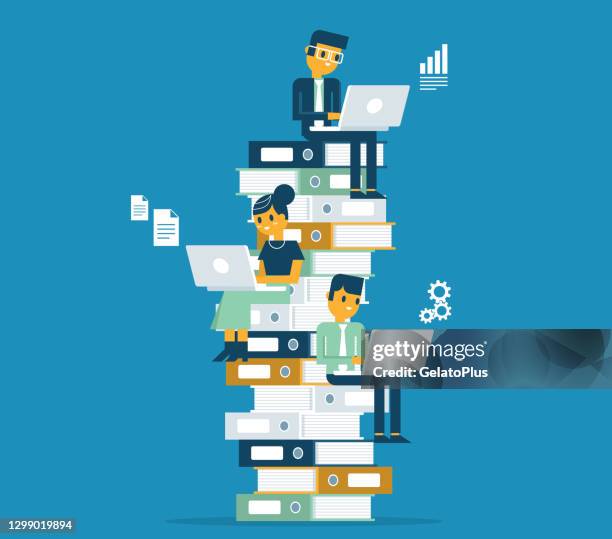 business people sitting on documents - tire stack stock illustrations