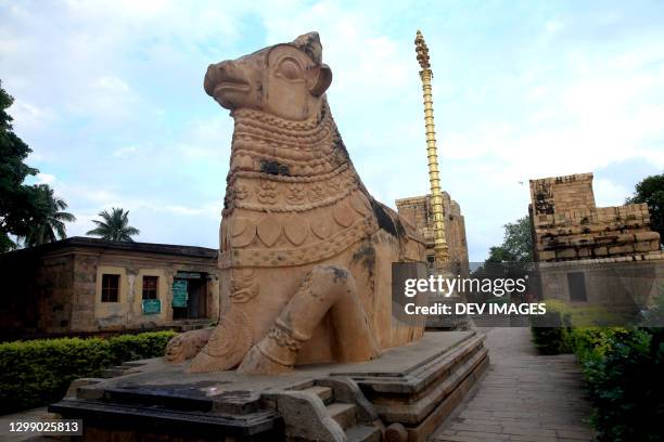 nandi bull statue at gangaikonda cholapuram temple,tamil nadu,india - animal sculpture stock pictures, royalty-free photos & images