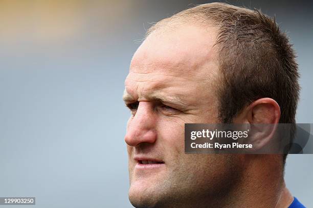 William Servat of France looks on during the France Captain's Run at Eden Park on October 22, 2011 in Auckland, New Zealand.