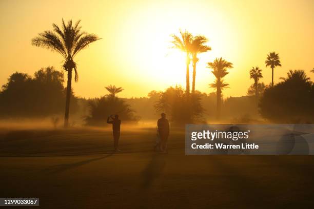 Kristoffer Broberg of Sweden plays his second shot on the tenth during Day One of the Omega Dubai Desert Classic at Emirates Golf Club on January 28,...