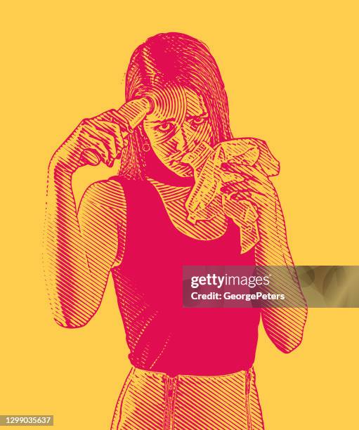 woman taking her temperature - woman blowing nose stock illustrations