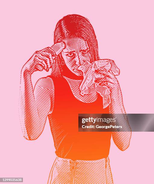 woman taking her temperature - woman blowing nose stock illustrations