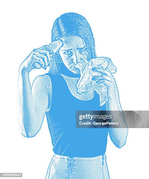 woman taking her temperature - woman blowing nose stock illustrations