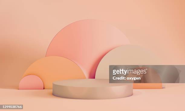 abstract geometric 3d rendering circle cylinder podium background. minimalism pastel colored still life style - studioaufnahme stock-fotos und bilder
