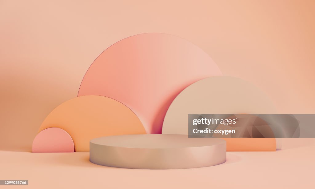 Abstract Geometric 3D Rendering Circle Cylinder Podium Background. Minimalism Pastel Colored Still Life Style