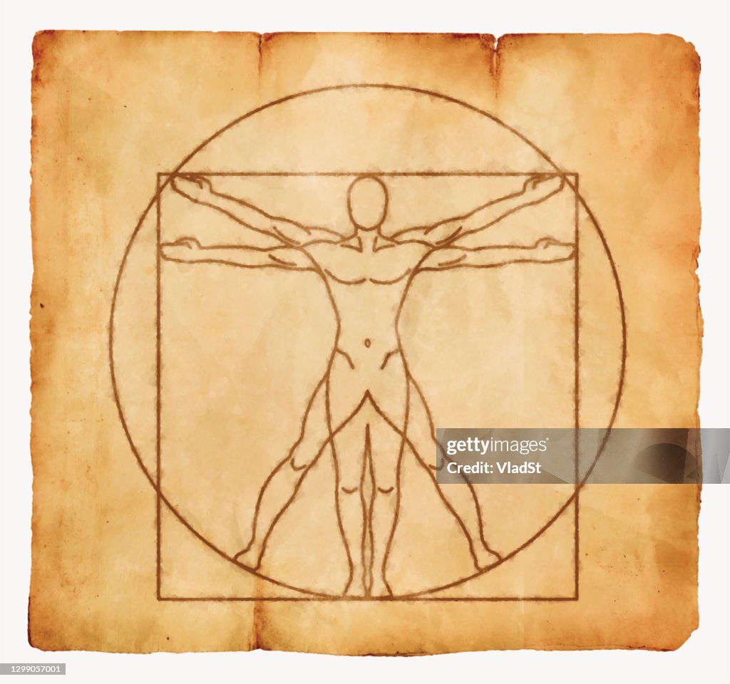 Vitruvian Man Ink on Paper Vintage Background