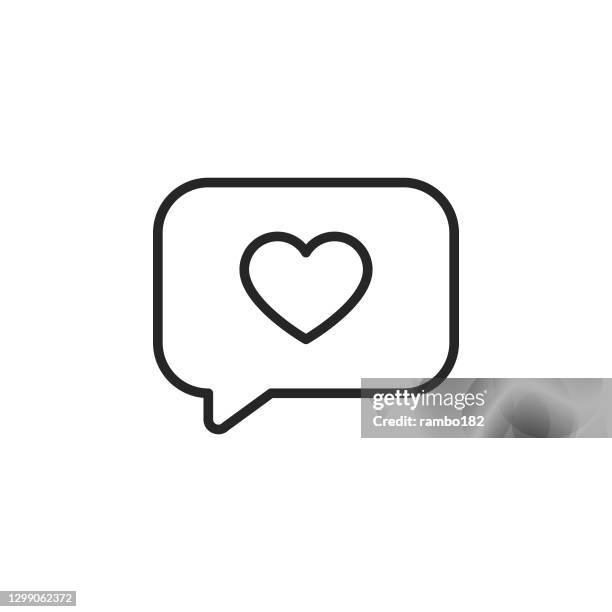 speech bubble with heart, like concept line vector icon. editable stroke. pixel perfect. for mobile and web. - couple proposal stock illustrations