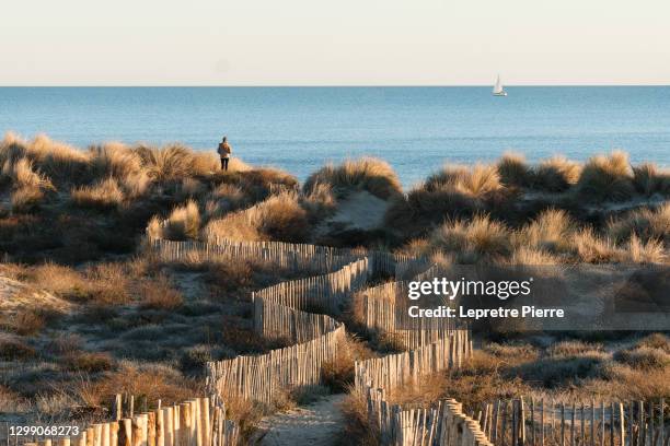 plage du petit travers - la grande motte - montpellier - plage dune stockfoto's en -beelden