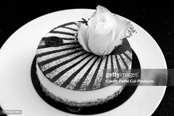 white rose cake - switzerland chocolate stock pictures, royalty-free photos & images