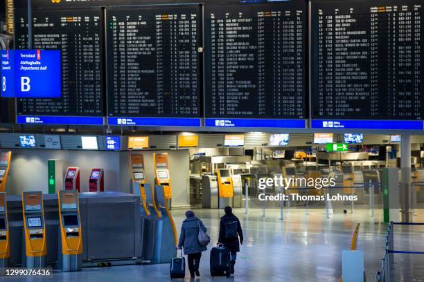 Passengers pictured in the Terminal 1 of the Frankfurt Airport on January 28, 2021 in Frankfurt, Germany. Border police check passengers arriving...