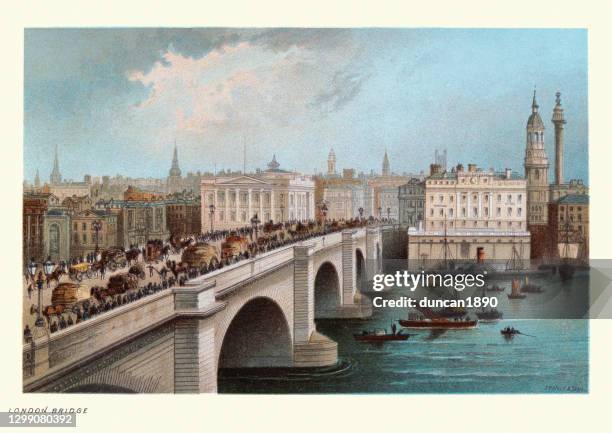 ilustraciones, imágenes clip art, dibujos animados e iconos de stock de puente de londres que cruza el támesis, victoriano, siglo xix - bridge