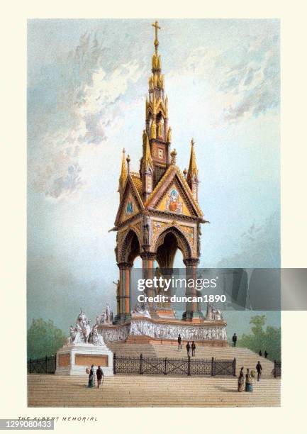 the albert memorial,  kensington gardens, london, victorian, 19th century - chelsea stock illustrations