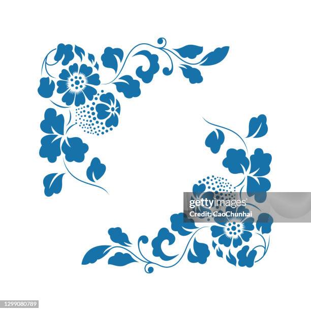 ilustraciones, imágenes clip art, dibujos animados e iconos de stock de decoración angular de estilo tradicional chino - diseño floral