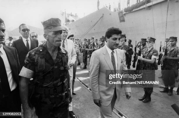 Les dernières photos de Bachir Gemayel disant adieu aux Marines le 12 Septembre 1982 à Beyrouth, Liban.