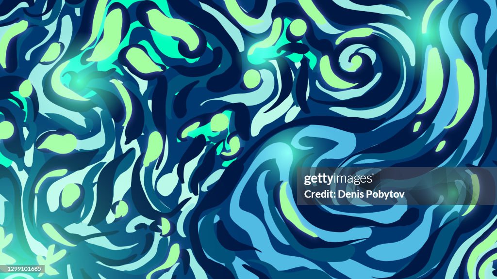 Abstract psychedelic hand-drawn illustration - Composition with liquid paints.