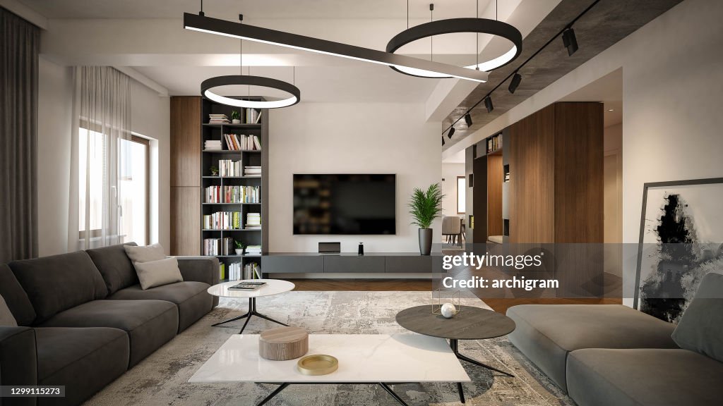 Interior Design Architecture Computer Generated Image Of Living Room ...