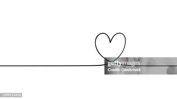 hand drawn doodle heart. continuous seamless line art drawing. - single line heart stock illustrations