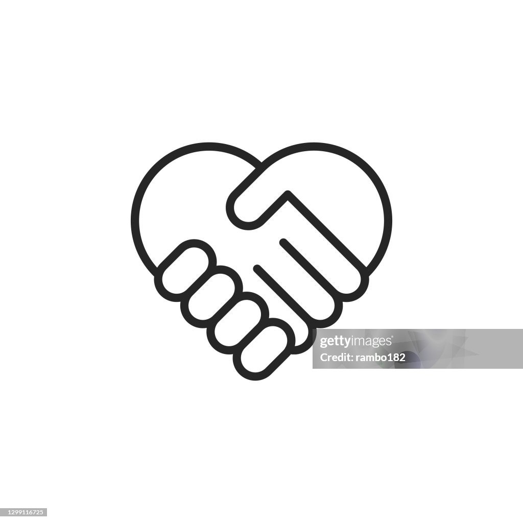Icono vectorial de línea de apretón de manos en forma de corazón. Trazo editable. Pixel perfecto. Para móviles y web.