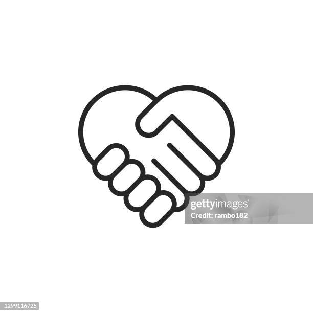 bildbanksillustrationer, clip art samt tecknat material och ikoner med hjärtformade handskakning linje vector ikon. redigerbar linje. pixel perfekt. för mobil och webb. - symbol together