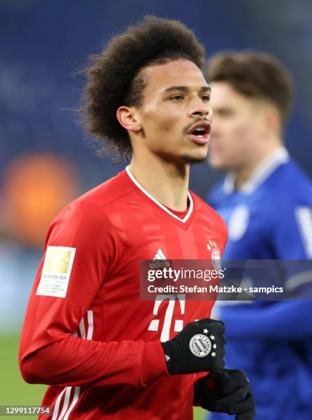 Leroy Sane of Bayern Muenchen during the Bundesliga match between FC Schalke 04 and FC Bayern Muenchen at Veltins-Arena on January 24, 2021 in...