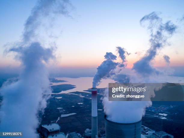 detail of a modern power plant fueled with coal and biomass - pollution stock pictures, royalty-free photos & images
