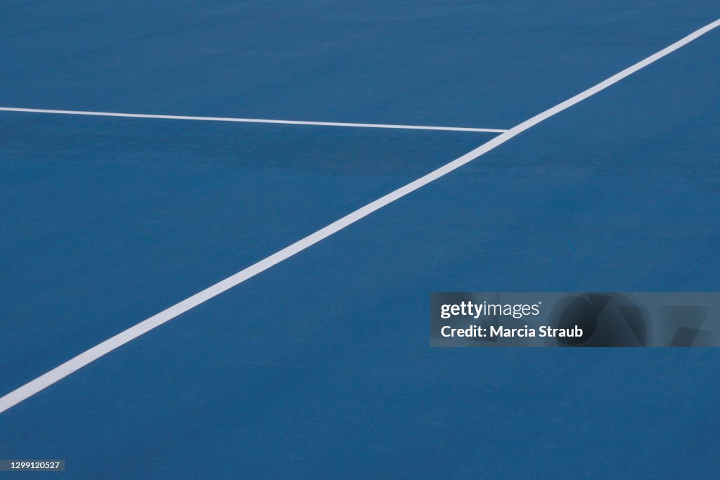 Blue Tennis Court Surface and Lines