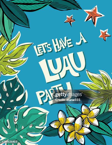 fun vintage bbq luau invitations - tiki stock illustrations