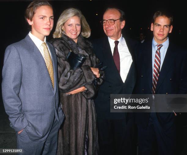 James Murdoch, Anna Murdoch, Rupert Murdoch and Lachlan Murdoch attend 32nd Annual Art and Antique Show at Sotheby's in New York City on December 3,...