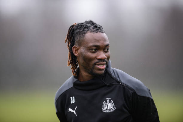 Christian Atsu during the Newcastle United Training Session at the Newcastle United Training Centre on January 28, 2021 in Newcastle upon Tyne,...