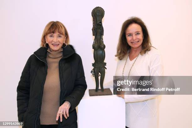 Eve Ruggieri and Countess Eleonore de la Rochefoucauld attend the "Tortues de la Paix - Peace Turtles" : Rachid Khimoune Exhibition Preview at...