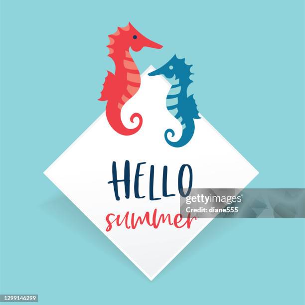 stockillustraties, clipart, cartoons en iconen met seahorse beach banners stickers - sea horse