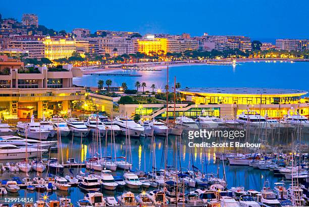 cannes cityscape. les croisette and the marina - cannes building stock pictures, royalty-free photos & images