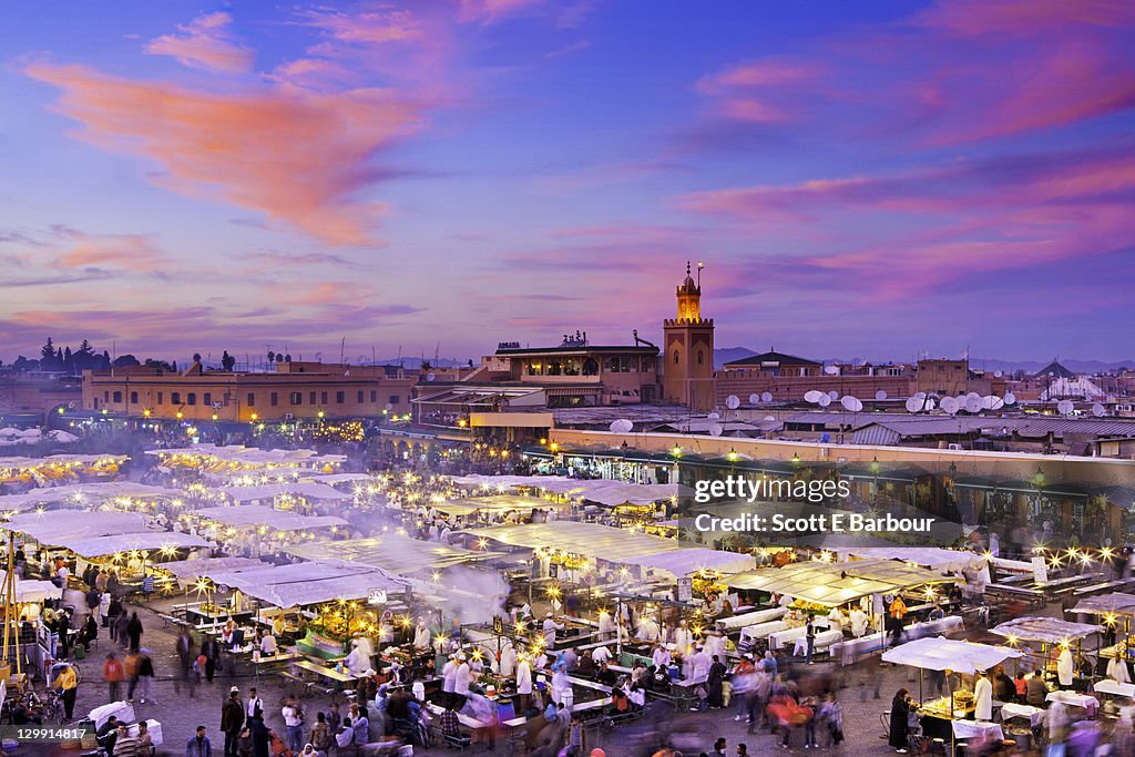 Food stalls and shopping at Djemaa el-Fna Square