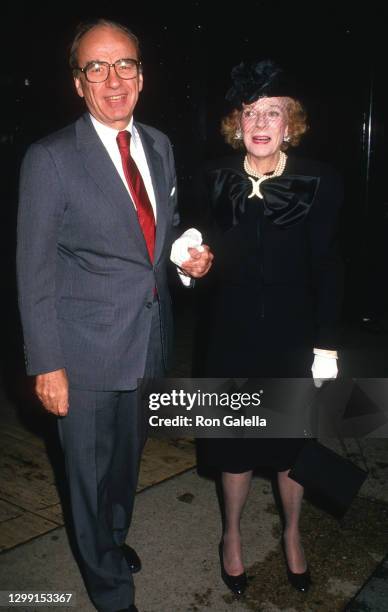 Rupert Murdoch and Brooke Astor attend New York Magazine 20th Anniversary Party at the Cloud Club in New York City on April 18, 1988.