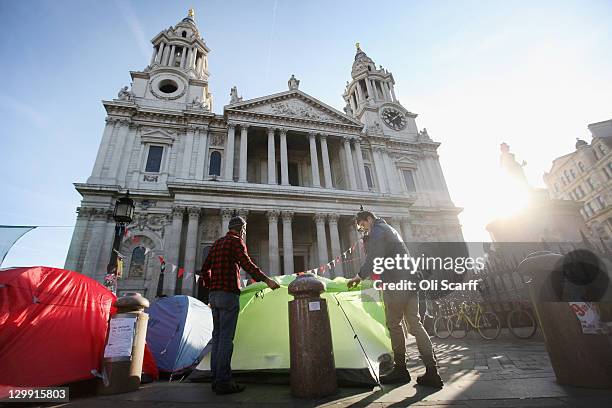 Tents belonging to protestors taking part in the 'Occupy London Stock Exchange' demonstration remain in place in front of St Paul's Cathedral on...