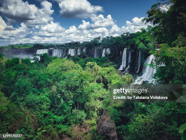 iguazu falls panoramic background - iguazu falls aerial stock pictures, royalty-free photos & images