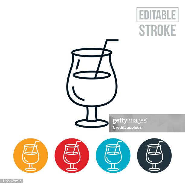 tropical drink thin line icon - editable stroke - drinking straw stock illustrations