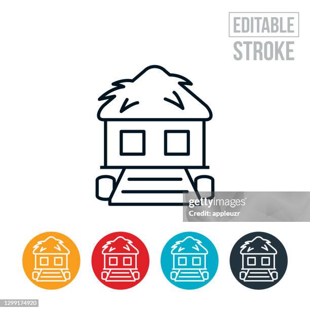 tiki hut thin line icon - editable stroke - tiki hut stock illustrations