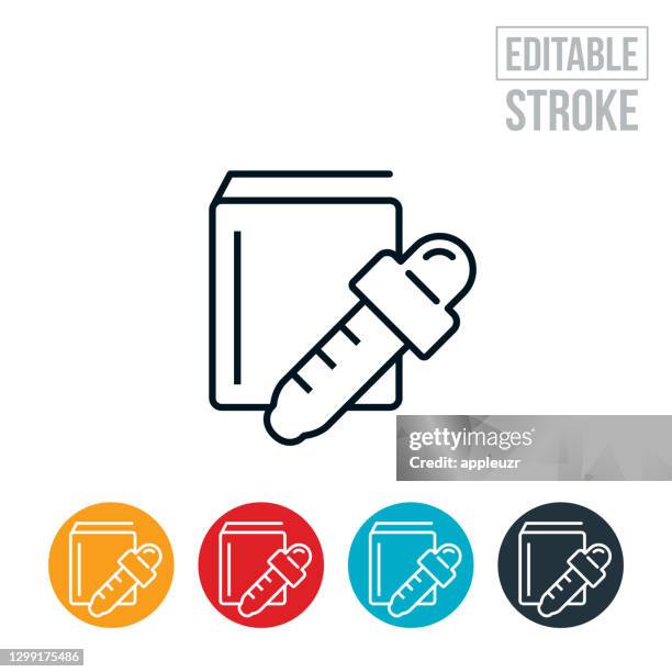 scientific book and eye dropper thin line icon - editable stroke - eye drop bottle stock illustrations