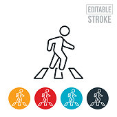 Person Walking In Crosswalk Line Icon - Editable Stroke