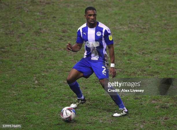 Tendayi Darikwa of Wigan Athletic during the Sky Bet League One match between Wigan Athletic and Blackpool at DW Stadium on January 26, 2021 in...