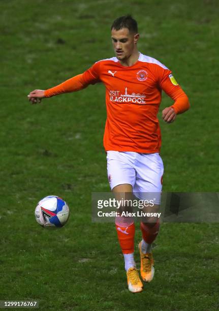 Jerry Yates of Blackpool during the Sky Bet League One match between Wigan Athletic and Blackpool at DW Stadium on January 26, 2021 in Wigan,...