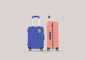 A set of traveling suitcases, cabin luggage and check in baggage