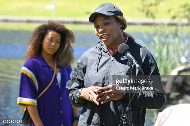 Serena Williams during a media opportunity ahead of the 'A Day at the Drive' exhibition tournament this evening, at Memorial Drive on January 29,...