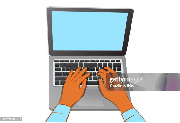 hands typing - typing laptop stock illustrations