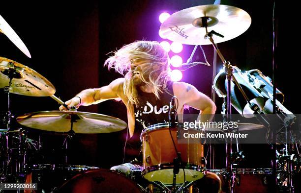 In this image released on January 28, Taylor Hawkins of Foo Fighters performs onstage during the 2021 iHeartRadio ALTer EGO Presented by Capital One...