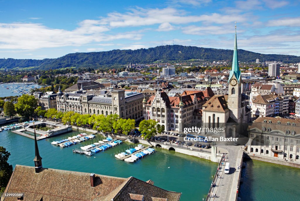 Skyline of Zurich and Limmat River