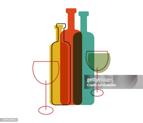 wine bottles - friends dinner stock illustrations