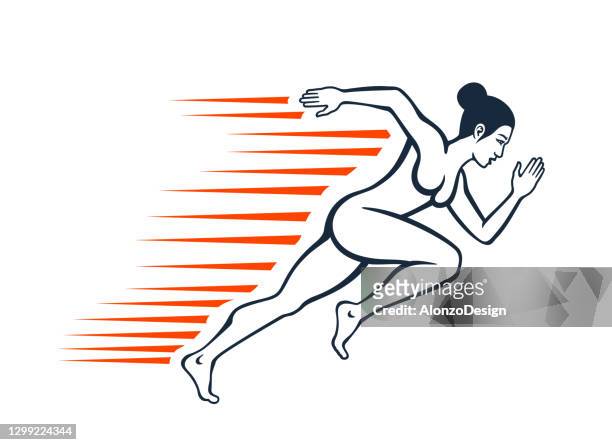 running man. perfect speed. - women's track stock illustrations